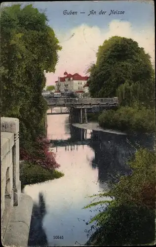 Ak Guben in der Niederlausitz, An der Neisse, Brücke