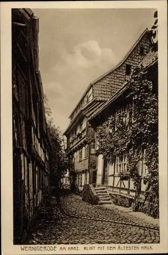 Ak Wernigerode am Harz, Klint mit dem ältesten Haus