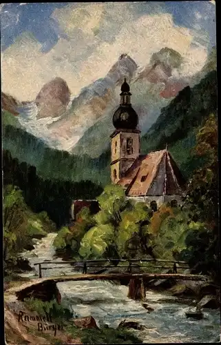 Künstler Ak Rammelt Bürger, Ramsau im Berchtesgadener Land Oberbayern, Pfarrkirche