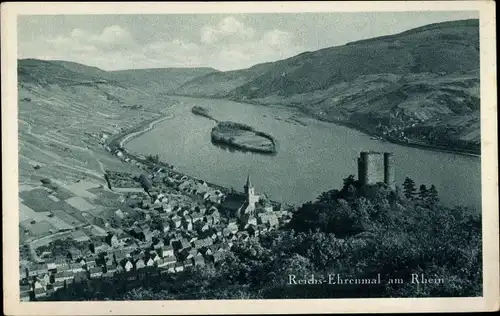 Ak Lorch im Rheingau Hessen, Zum Reichs-Ehrenmal vorgeschlagene Rheininseln, Blick von Ruine Nollich