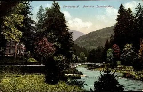 Ak Schwarzburg in Thüringen, Schwarzatal, Partie am Schweizerhaus, Brücke