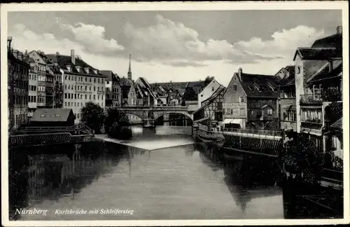 Ak Nürnberg in Mittelfranken, Karlsbrücke mit Schleifersteg