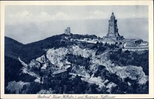 Ak Steinthaleben Kyffhäuserland in Thüringen, Burgruine Kyffhäuser, Kaiser Wilhelm Denkmal