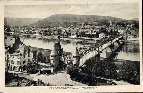 Ak Traben Trarbach an der Mosel, Panorama mit Moselbrücke
