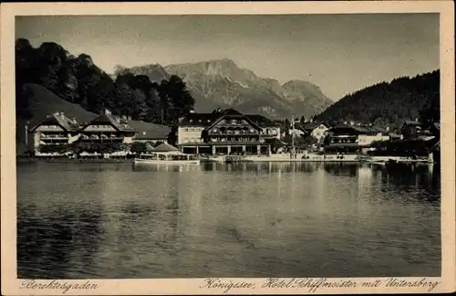 Ak Dorf Königssee Schönau am Königssee Oberbayern, Hotel Schiffmeister mit Untersberg