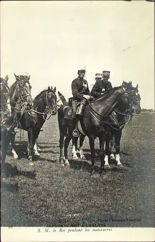 Ak Alphonse XIII au Camp de Chalons, Pferde, Manöver