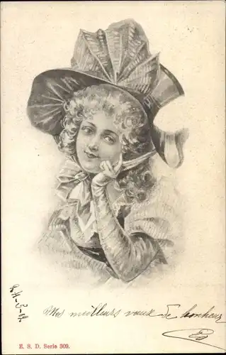 Ak Portrait einer Frau mit großem Hut