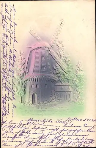 Präge Litho Blick auf eine Windmühle