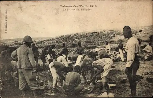 Ak Colonne des Tadla 1913, La Toilette des Senegalais