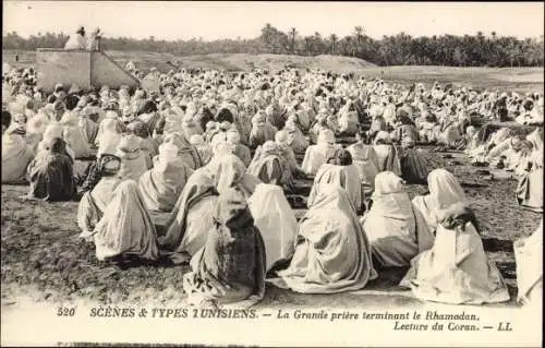 Ak Scenes et Types Tunisiens, La Grande priere terminant le Rhamadan, Lecture du Coran
