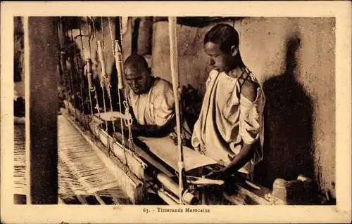 Ak Marokko, Maghreb, Tisserands Marocains, Moorish Weavers, Weber am Webstuhl