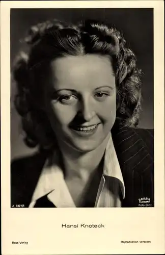 Ak Schauspielerin Hansi Knoteck, Portrait, Ross Verlag A 3327/1