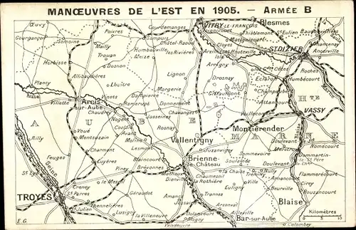 Landkarten Ak Troyes, St. Dizier, Vassy, Vitry, Manoeuvres de l'Est 1905, Armée B, Journal L'Eclair