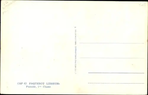 Ak Paquebot Liberté, CGT French Line, Fumoir, 1re Classe