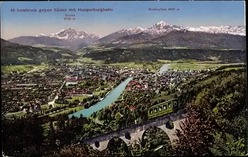 Ak Innsbruck in Tirol, Ort gegen Süden mit Hungerburgbahn, Standseilbahn