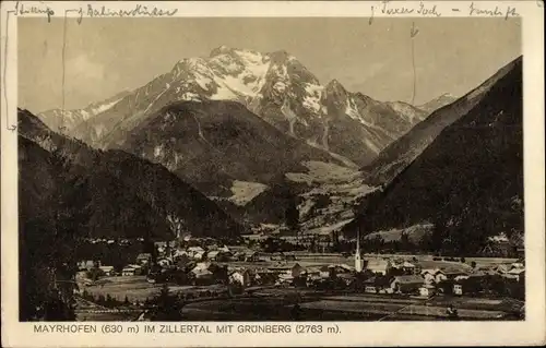 Ak Mayrhofen im Zillertal Tirol, Panorama mit Grünberg