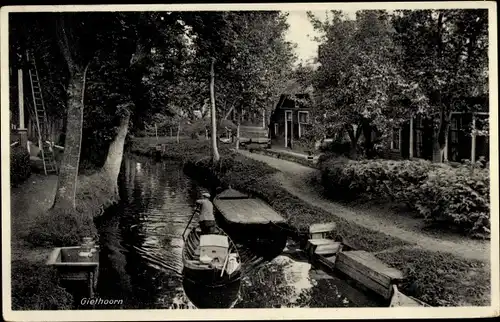 Ak Giethoorn Overijssel Niederlande, Hollandsch Venetie, Kanal, Boot, Hotel 't Wapen van Giethoorn