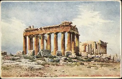 Künstler Ak Athen Griechenland, Vue sur le Parthénon