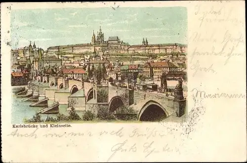 Litho Praha Prag Tschechien, Karlsbrücke und Kleinseite
