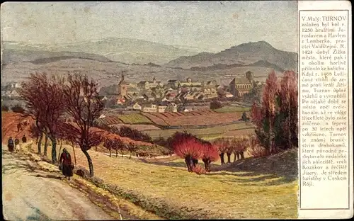 Künstler Ak Maly, V., Turnov Turnau Region Reichenberg, Totalansicht
