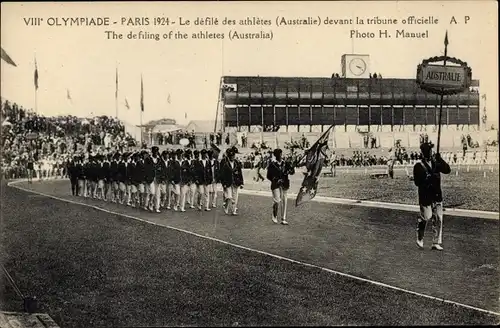 Ak VIII. Olympiade Paris 1924, Defilé des athletes, Australie, tribune officielle