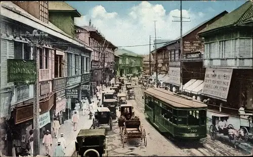 Ak Manila Philippinen, The Escolta, Straßenbahn