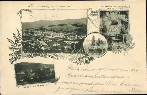 Ak Mürzzuschlag Steiermark, Totalansicht, Hotel Lambach, Denkmal