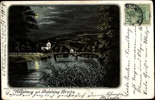 Mondschein Litho Wolfsberg in Kärnten, Radelsteg Brücke