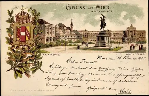 Präge Wappen Litho Wien, Heldenplatz, K. k. Hofburg, Neue Hofburg