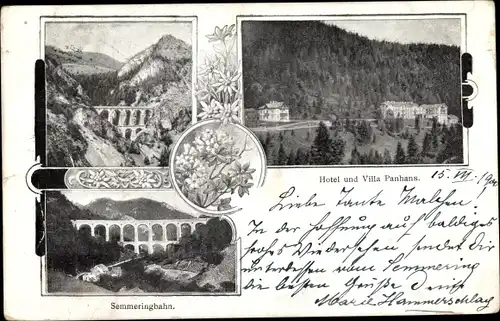 Ak Semmering Steiermark, Semmeringbahn, Hotel und Villa Panhans