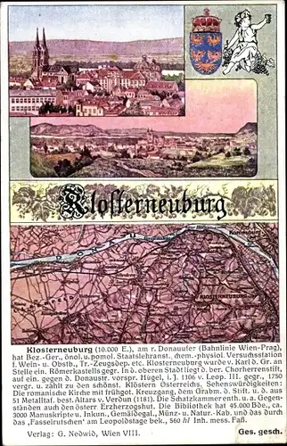 Landkarten Ak Klosterneuburg in Niederösterreich, Totalansicht, Wappen
