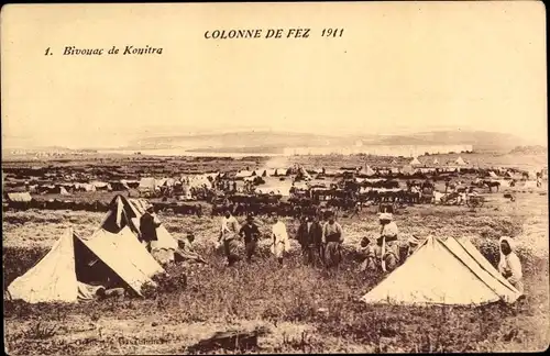 Ak Fès Fez Marokko, Colonne de Fez 1911, Bivouac de Konitra
