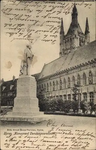 Ak Ypres Westflandern, Monument Vandenpeereboom