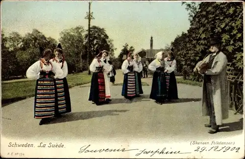 Ak Schweden, Skansen Folkdanser, schwedische Trachten