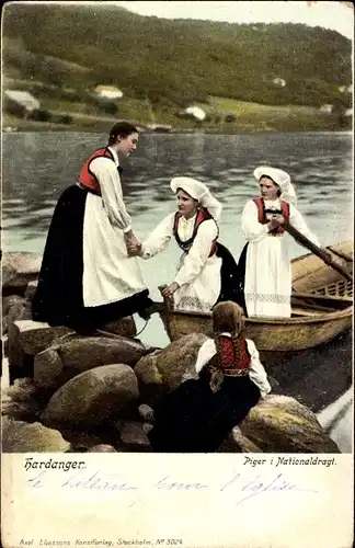 Ak Hardanger Norwegen, Piger i Nationaldragt, Frauen in Trachten