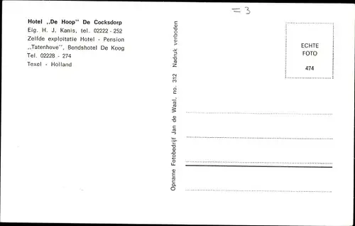 Ak De Cocksdorp Texel Nordholland Niederlande, Hotel De Hoop