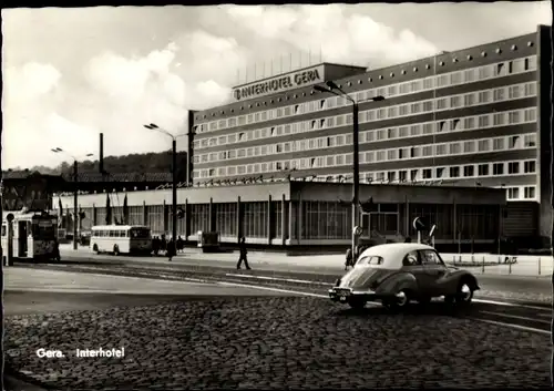 Ak Gera in Thüringen, Interhotel, Straßenszene, Bus