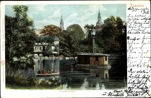 Ak Dresden, Zwingerteich, Ruderboot