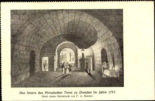 Künstler Ak Renner, F. A., Dresden Altstadt, Inneres des Pirnaischen Tores 1793