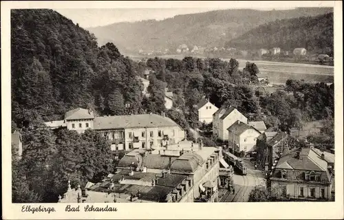 Ak Bad Schandau Sächsische Schweiz, Panorama mit Ortsansicht