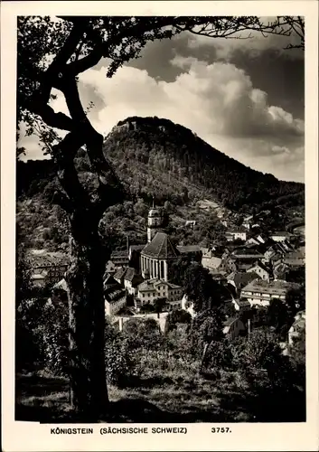 Ak Königstein an der Elbe Sächsische Schweiz, Ortsansicht, Berg, Kirche