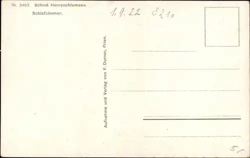 Ak Herrenchiemsee Chiemsee Oberbayern, Schloss, Schlafzimmer