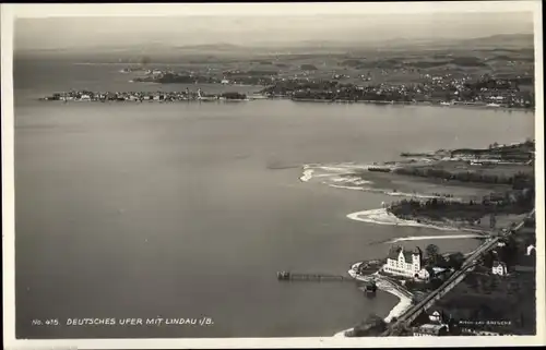 Ak Lindau am Bodensee Schwaben, Fliegeraufnahme, Deutsches Ufer