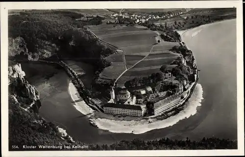 Ak Kelheim an der Donau Niederbayern, Kloster Weltenburg, Fliegeraufnahme