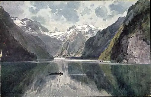 Künstler Ak Compton, Edward Harrison, Blick über den Königssee, Gebirge