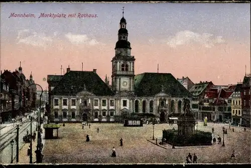 Ak Mannheim, Marktplatz mit Rathaus
