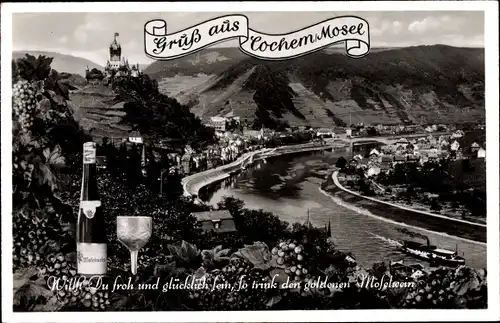 Ak Cochem an der Mosel, Gesamtansicht, Moselwein