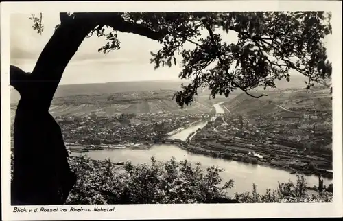 Ak Rüdesheim an der Nahe, Blick v. d. Rossel ins Rhein- u. Nahetal