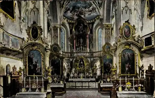 Ak Pöcking im Kreis Starnberg Oberbayern, Klosterkirche Andechs, Innenansicht, Altar