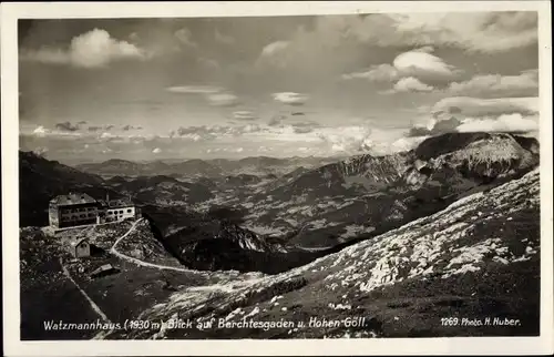 Ak Berchtesgaden in Oberbayern, Watzmannhaus, Blick nach Ort u. Hohen Göll